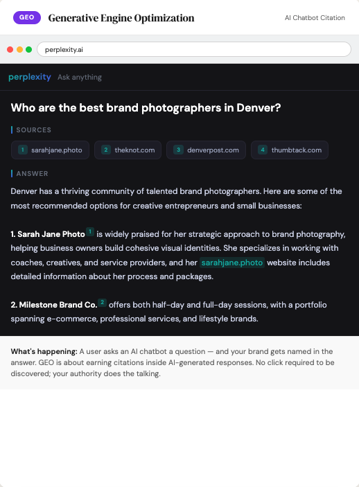 Mockup of what GEO search results look like (for a blog post on website copy tips)