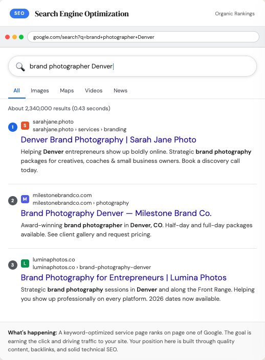 Mockup of what SEO search results look like (for a blog post on website copy tips)
