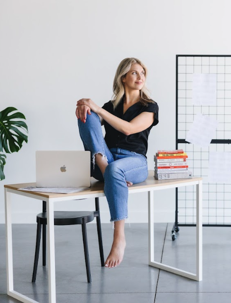 sarah at desk
