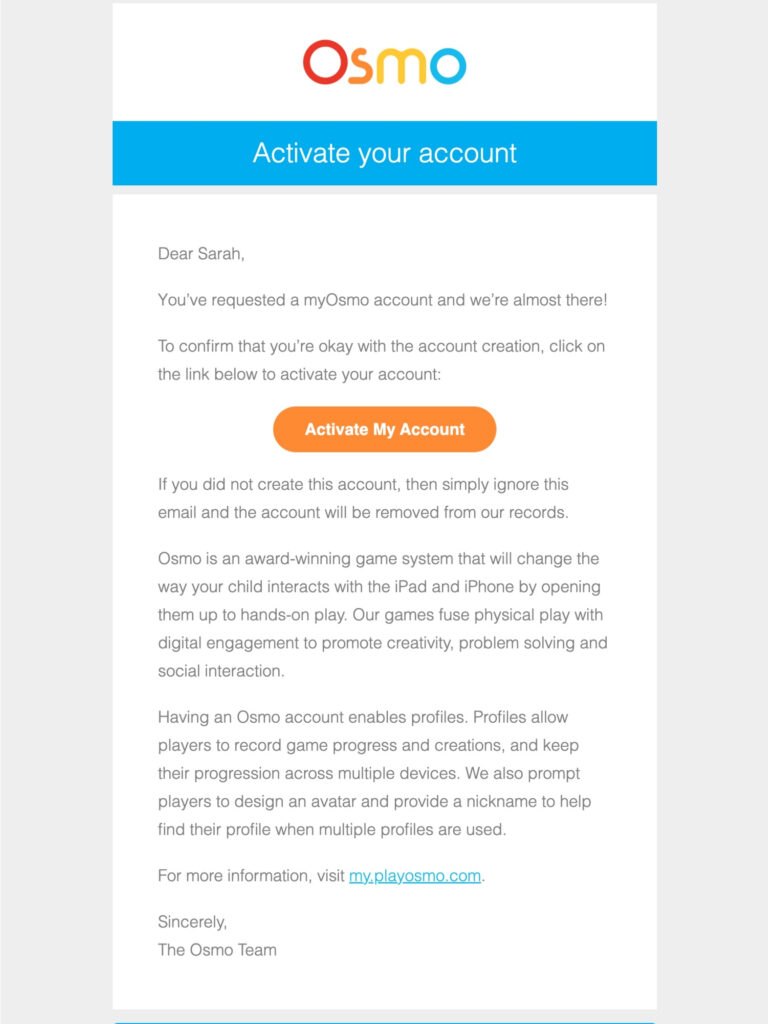 Transactional email example from Osmo