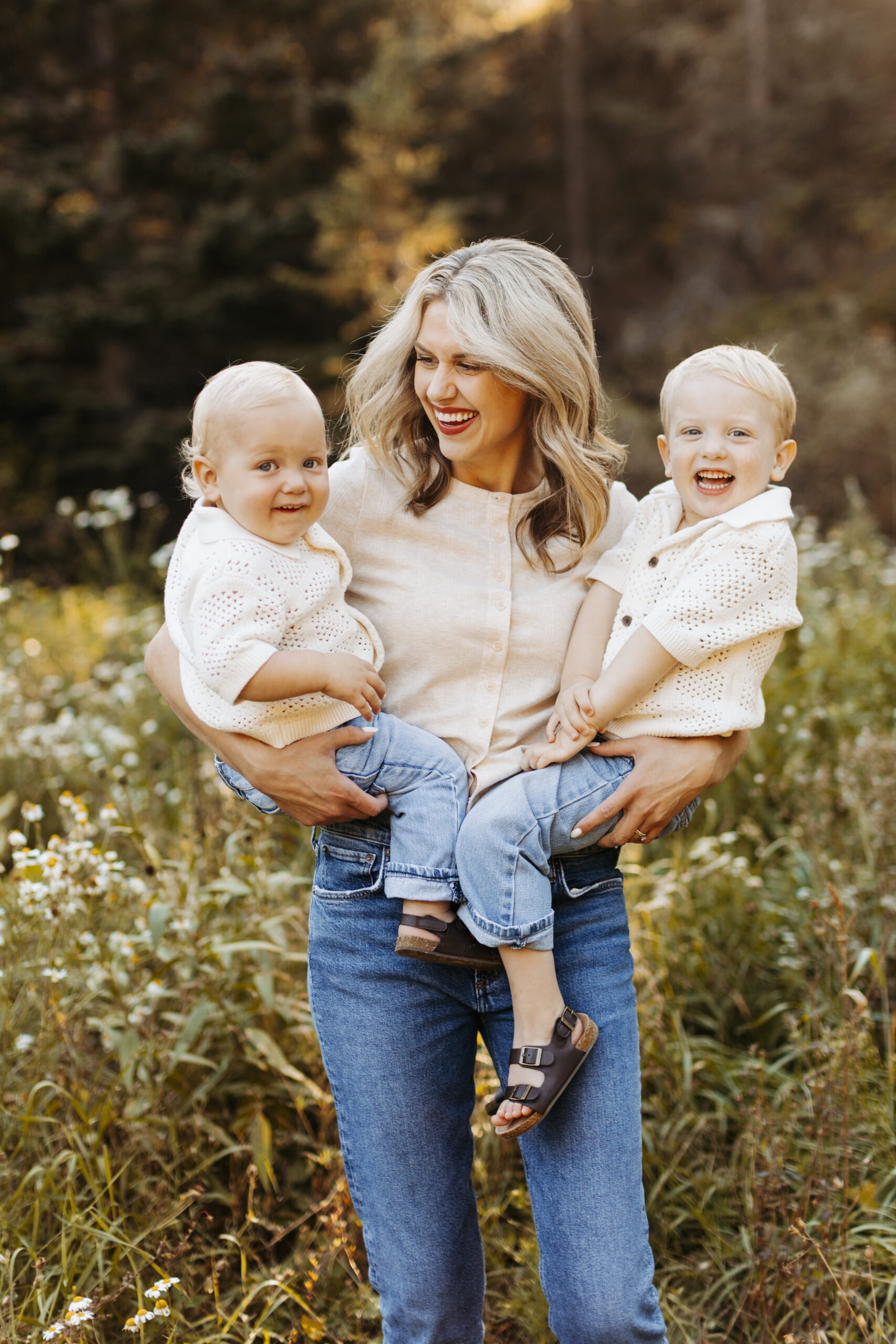 Sarah Klongerbo, a creative entrepreneur mom, with her two boys