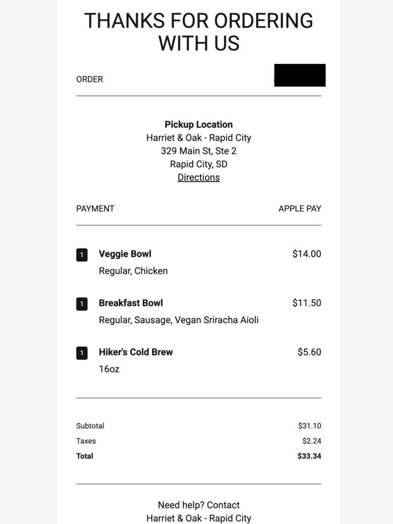 Transactional email example from Harriet & Oak